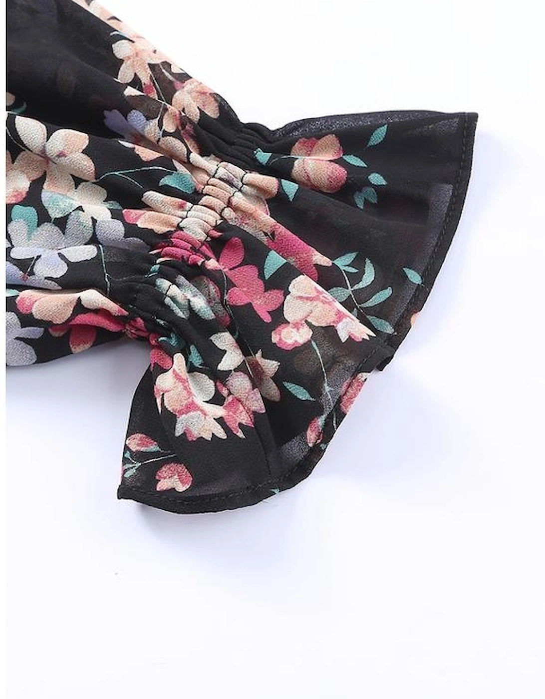 Black Wildflower Print Chiffon Blouse