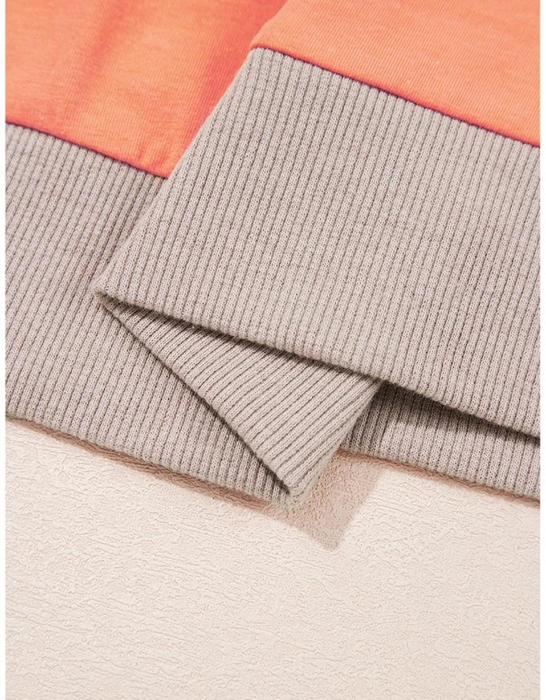 Grapefruit Orange Plaid Waffle Flower Patchwork Bracelet Sleeve Top