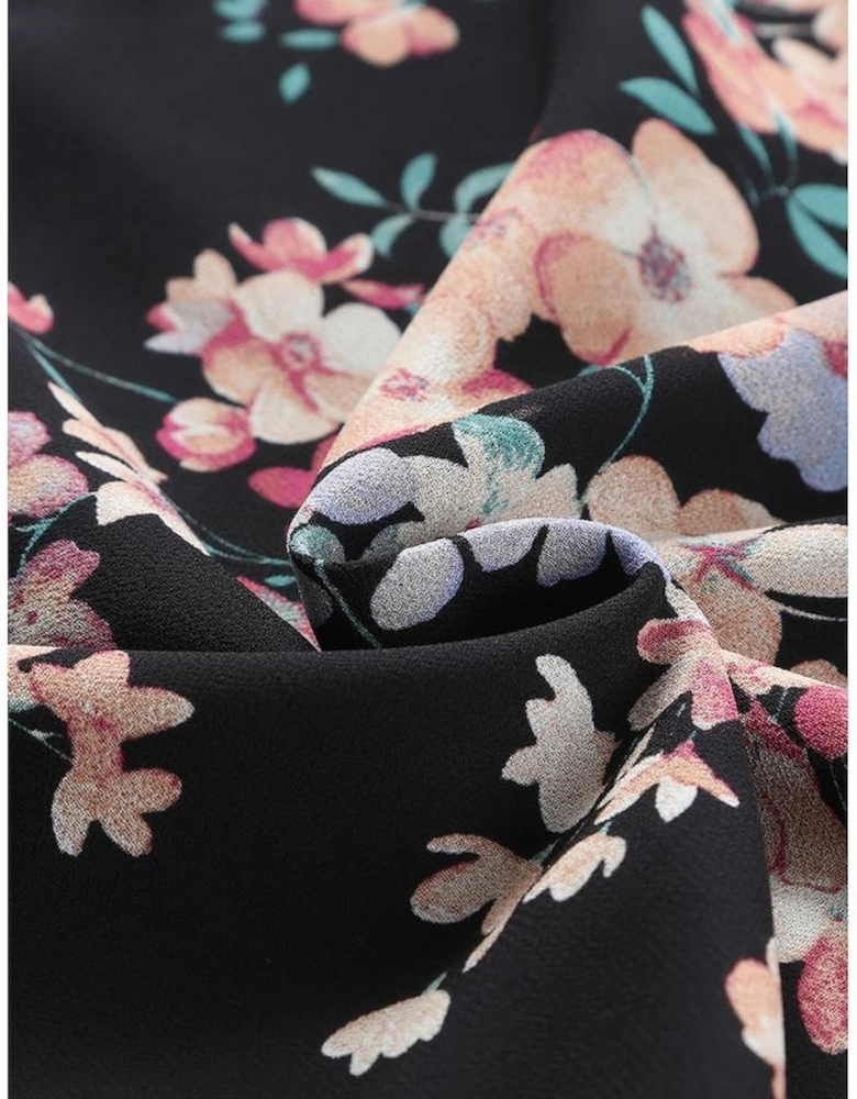 Black Wildflower Print Chiffon Blouse