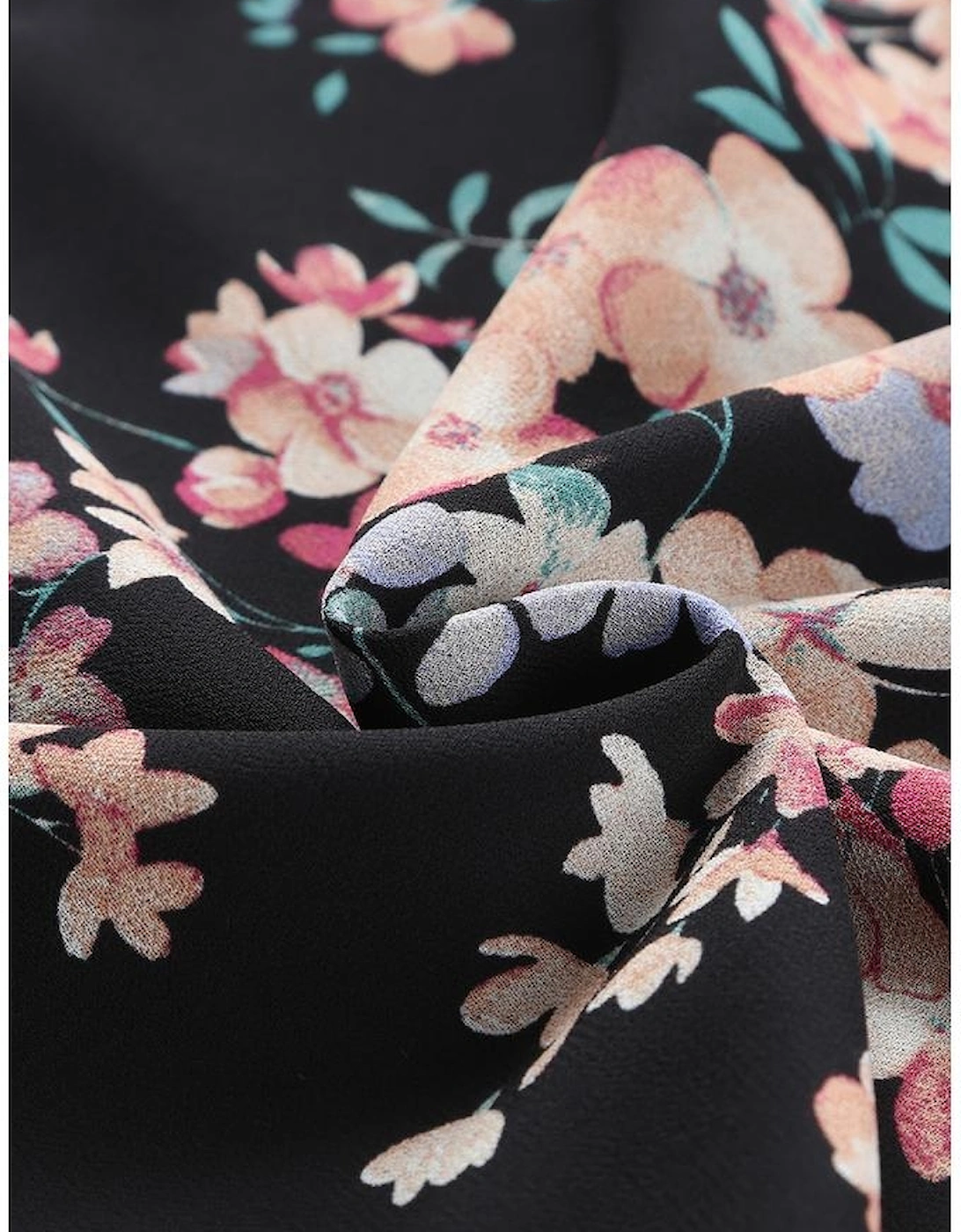 Black Wildflower Print Chiffon Blouse