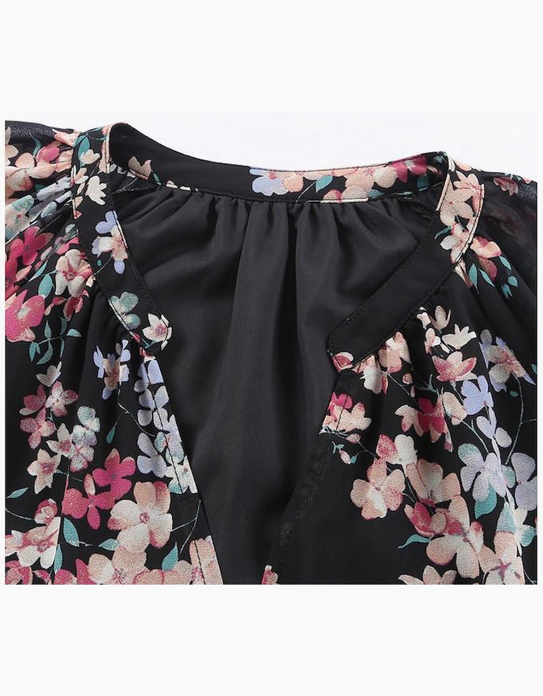 Black Wildflower Print Chiffon Blouse