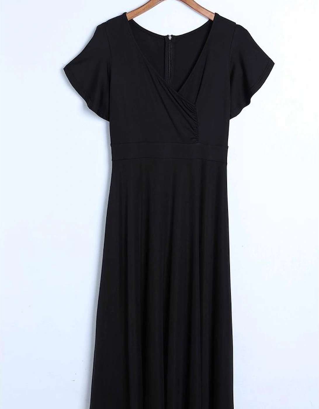 Black Ruffled Sleeve Wrap V Neck Midi Dress