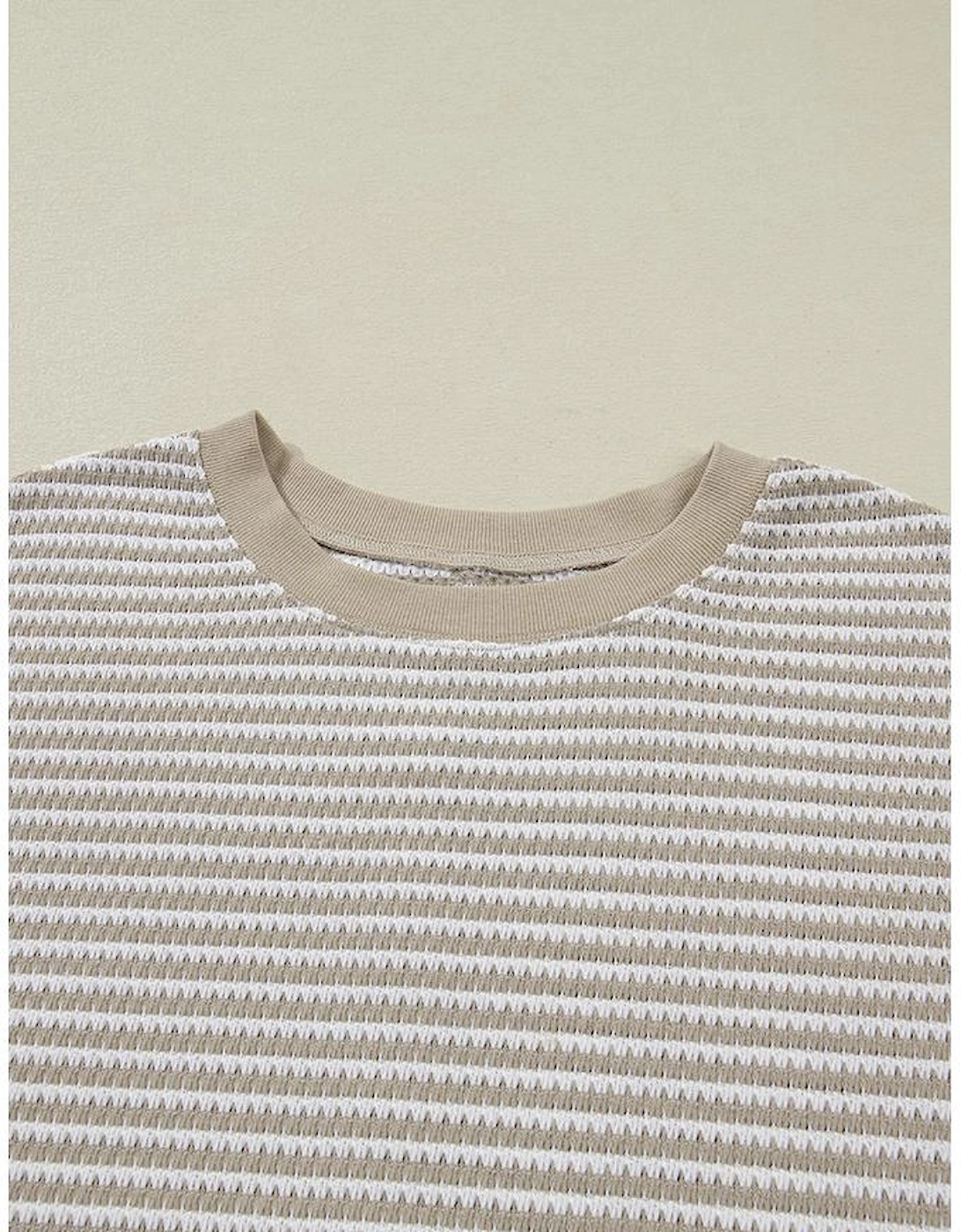 Brown Stripe Plus Size Breathable Knit Ribbed Trim Long Sleeve Top