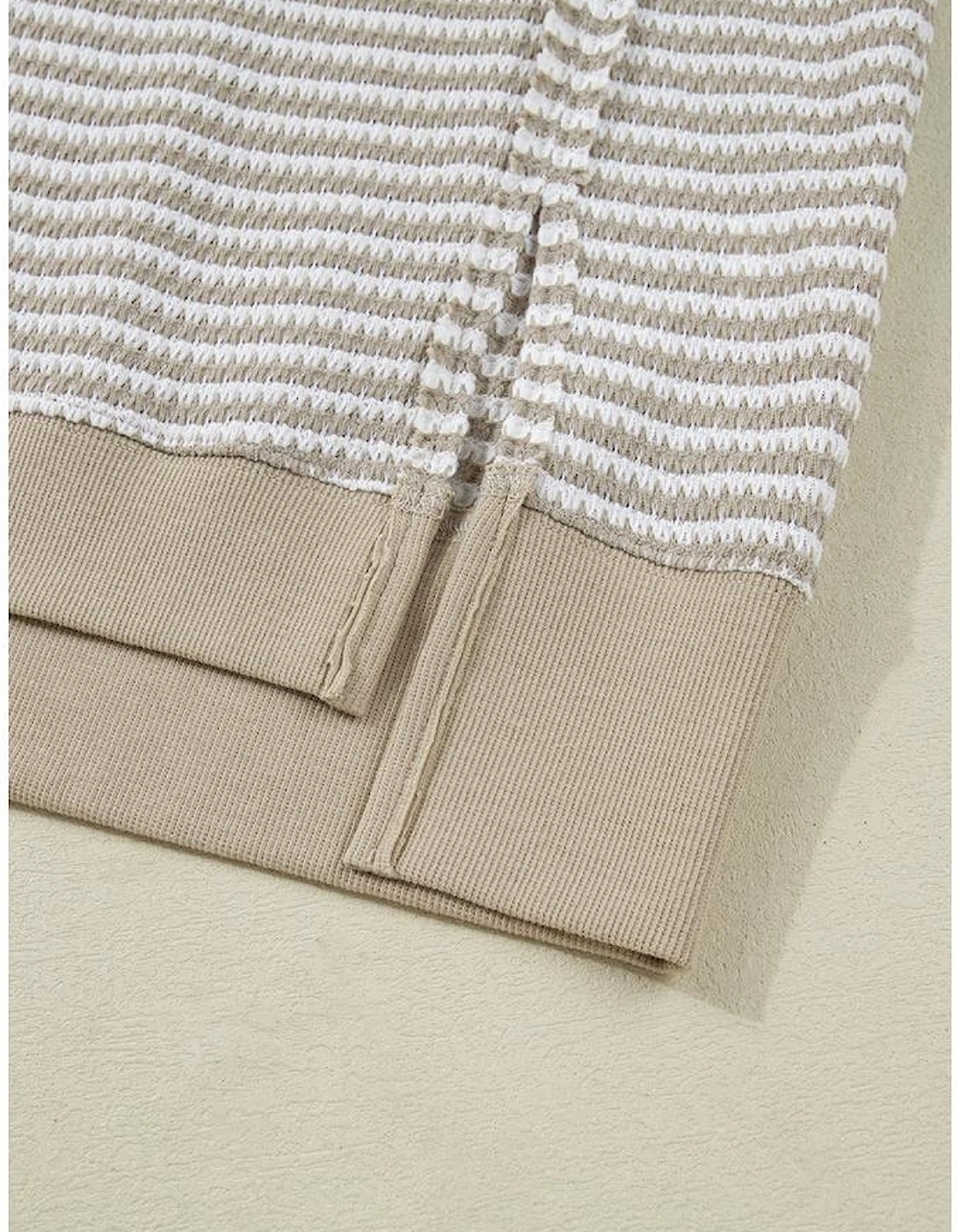 Brown Stripe Plus Size Breathable Knit Ribbed Trim Long Sleeve Top