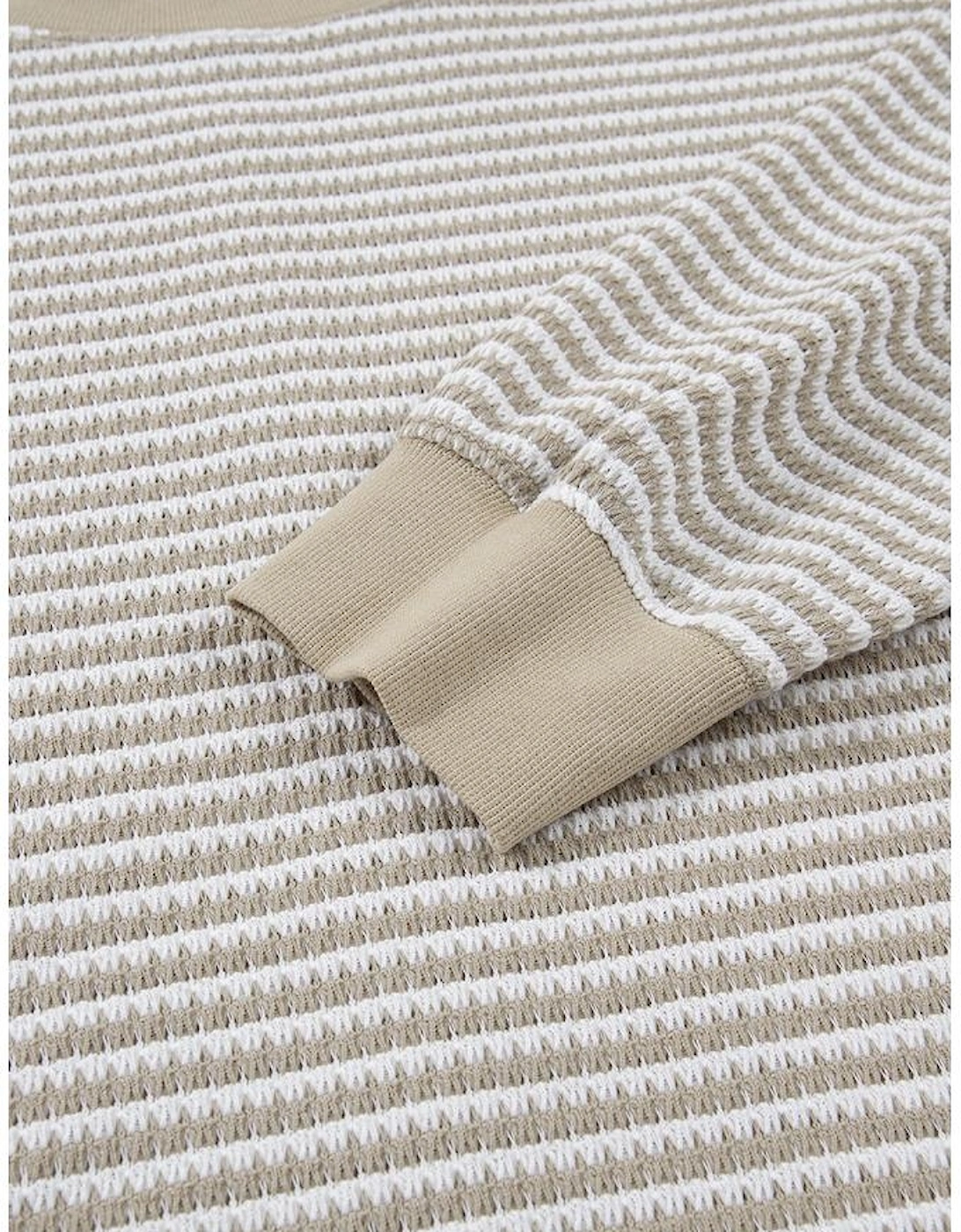 Brown Stripe Plus Size Breathable Knit Ribbed Trim Long Sleeve Top