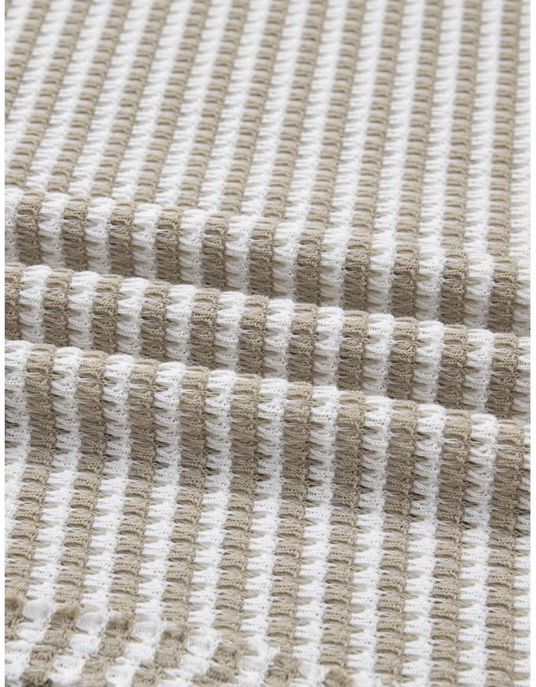 Brown Stripe Plus Size Breathable Knit Ribbed Trim Long Sleeve Top