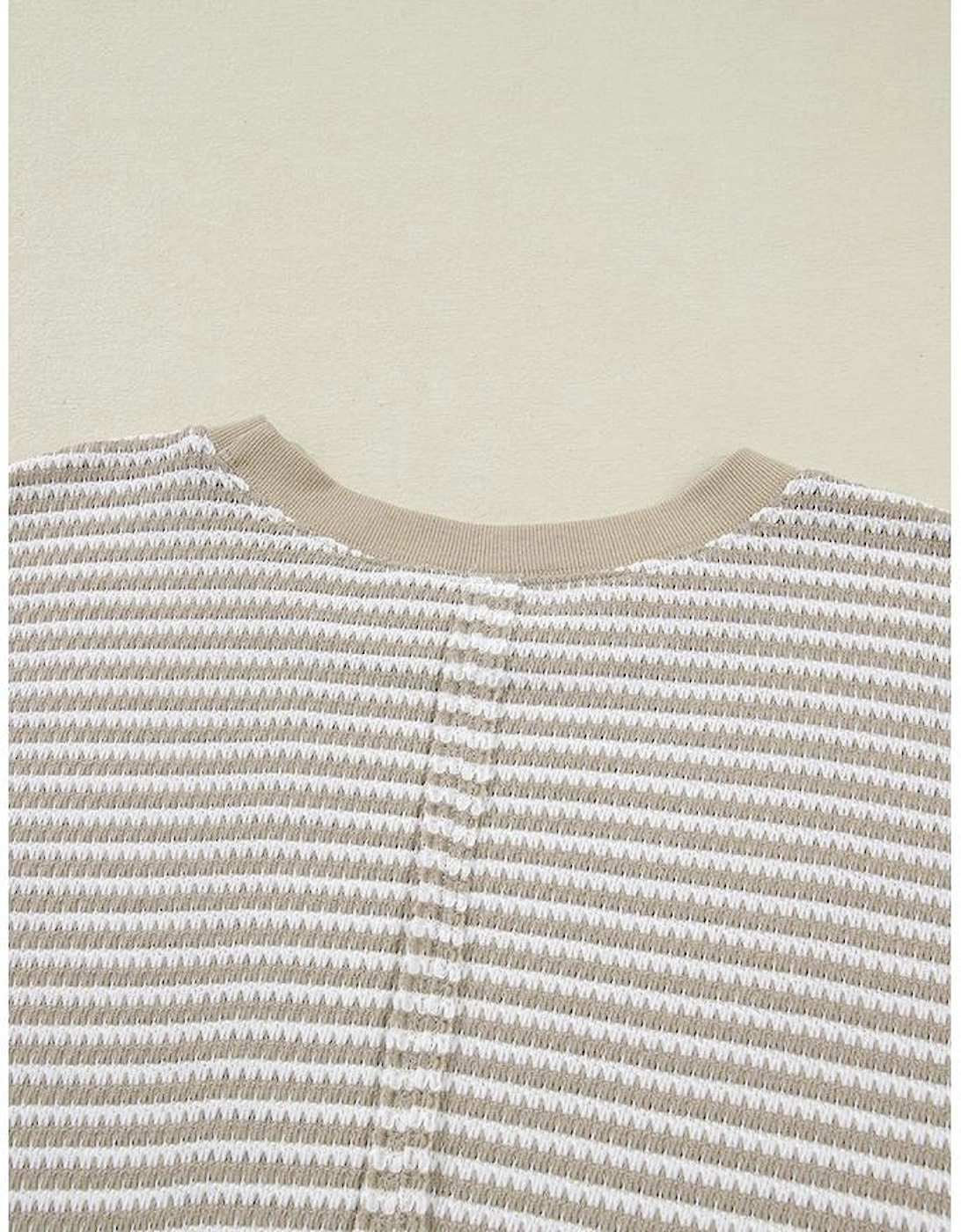 Brown Stripe Plus Size Breathable Knit Ribbed Trim Long Sleeve Top