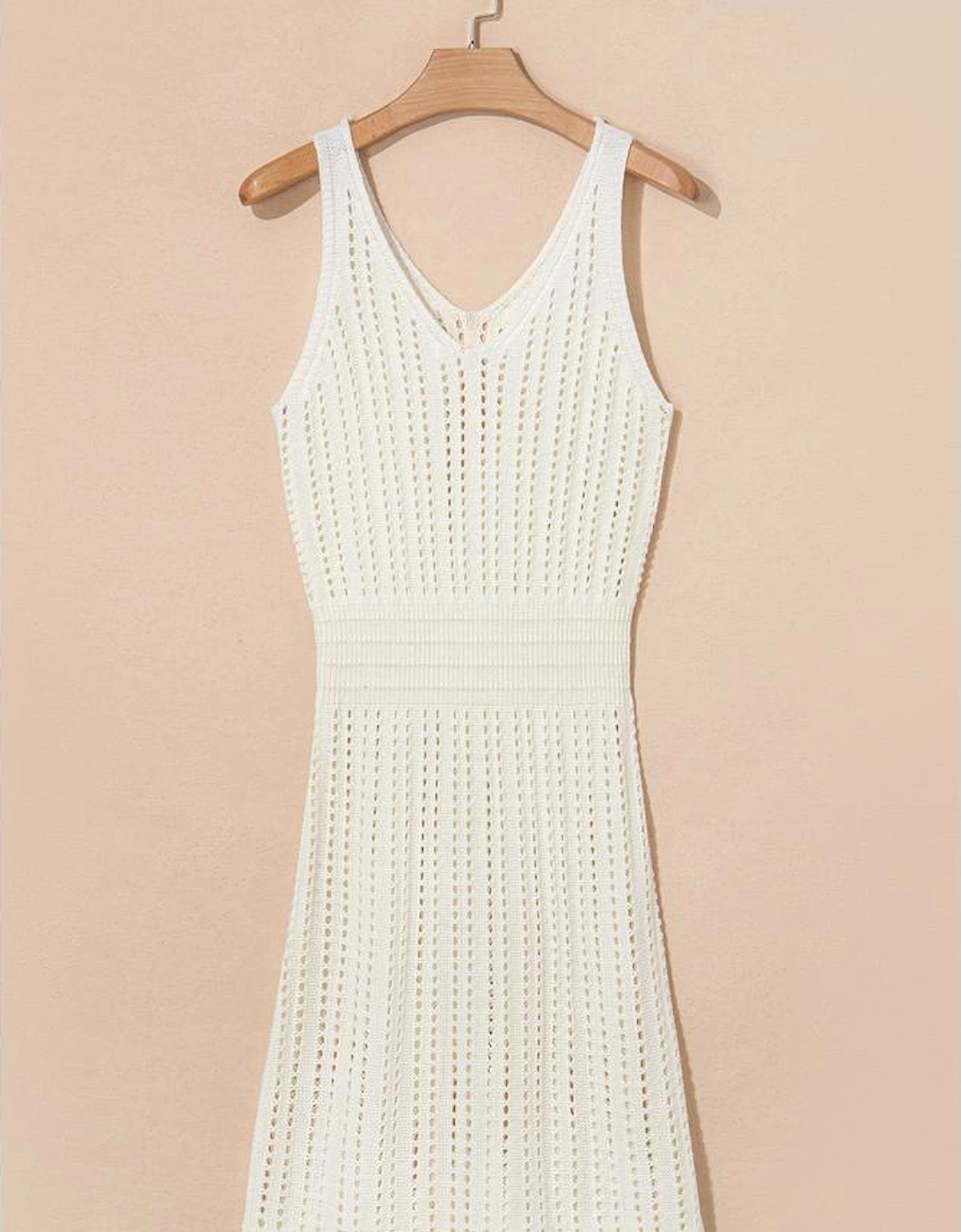 White Eyelet Crochet Sleeveless V Neck Beach Dress