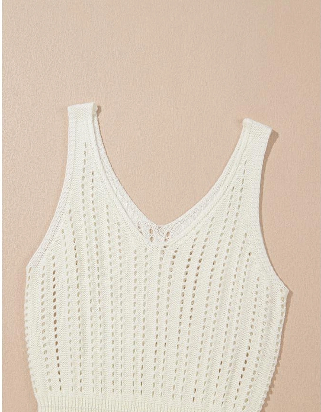 White Eyelet Crochet Sleeveless V Neck Beach Dress