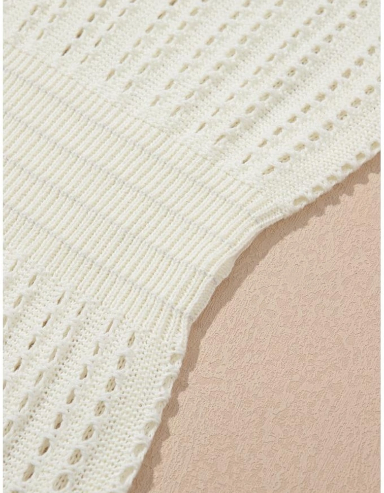 White Eyelet Crochet Sleeveless V Neck Beach Dress