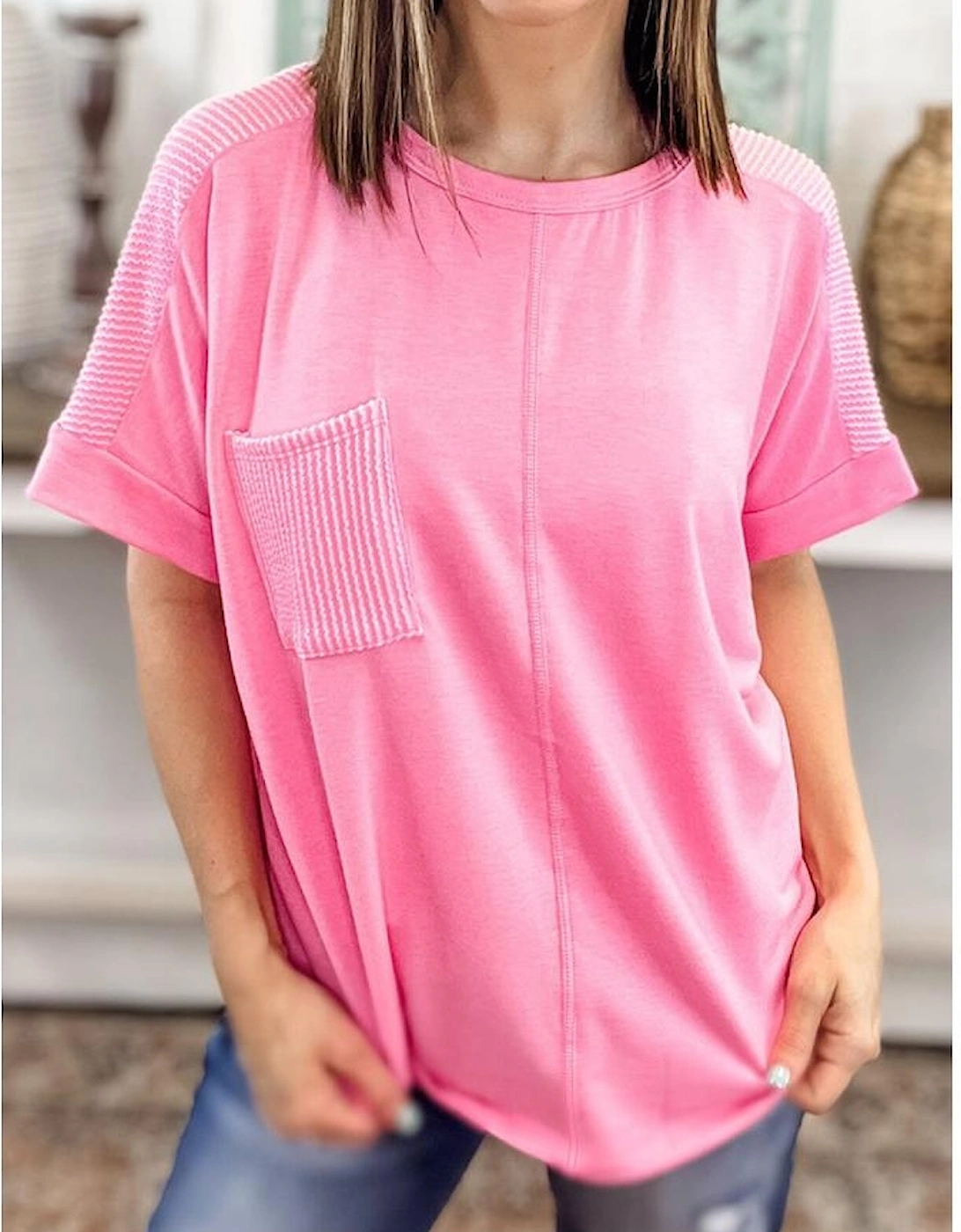 Bonbon Corded Patchwork Pocketed Plus Size T Shirt, 16 of 15