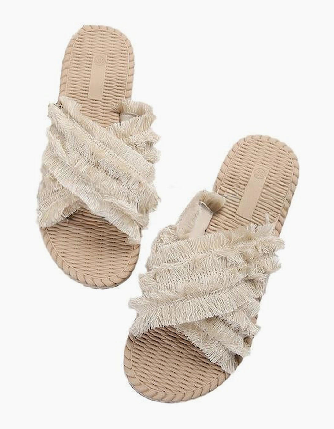 Beige Bohemian Cross Criss Tassel Slippers