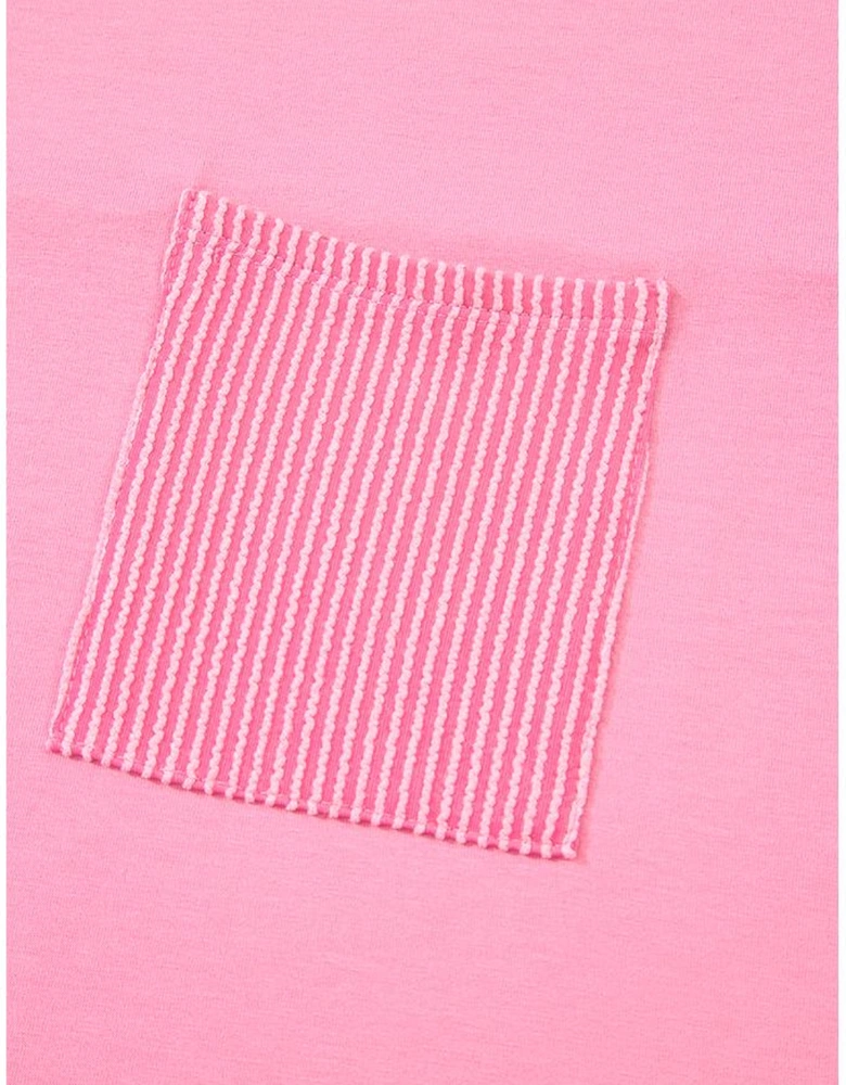 Bonbon Corded Patchwork Pocketed Plus Size T Shirt