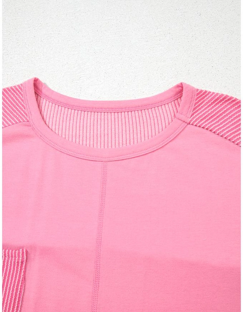 Bonbon Corded Patchwork Pocketed Plus Size T Shirt