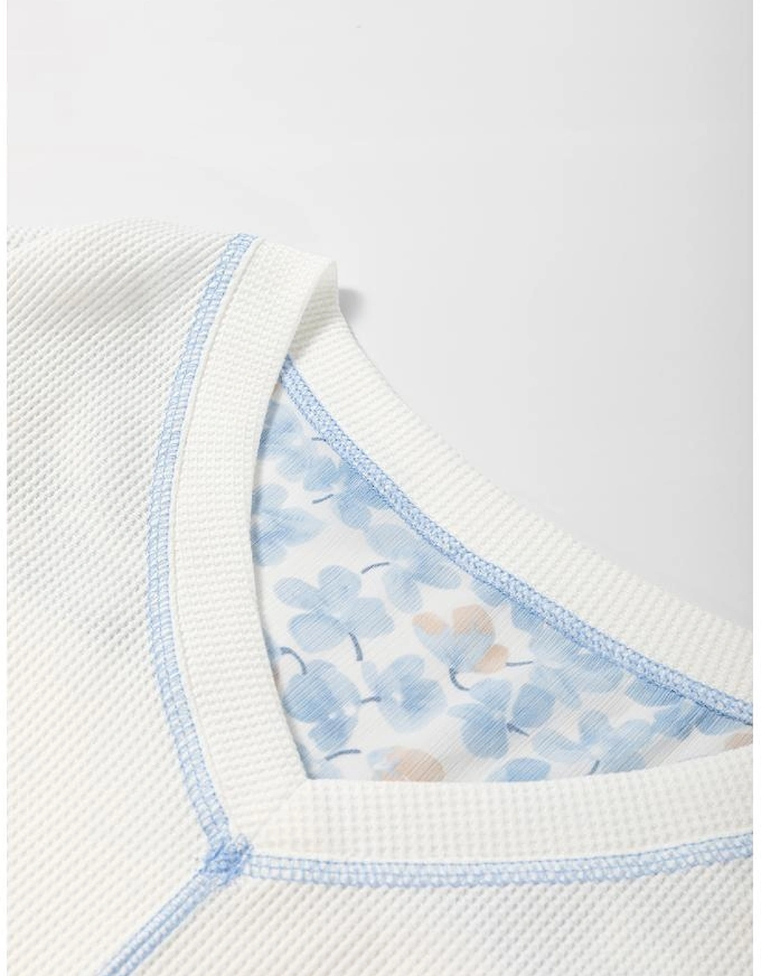 White Abstract Floral Patchwork Batwing Sleeve V Neck Blouse