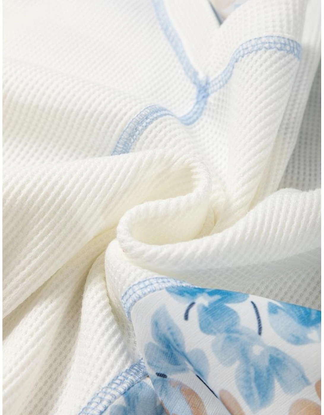 White Abstract Floral Patchwork Batwing Sleeve V Neck Blouse