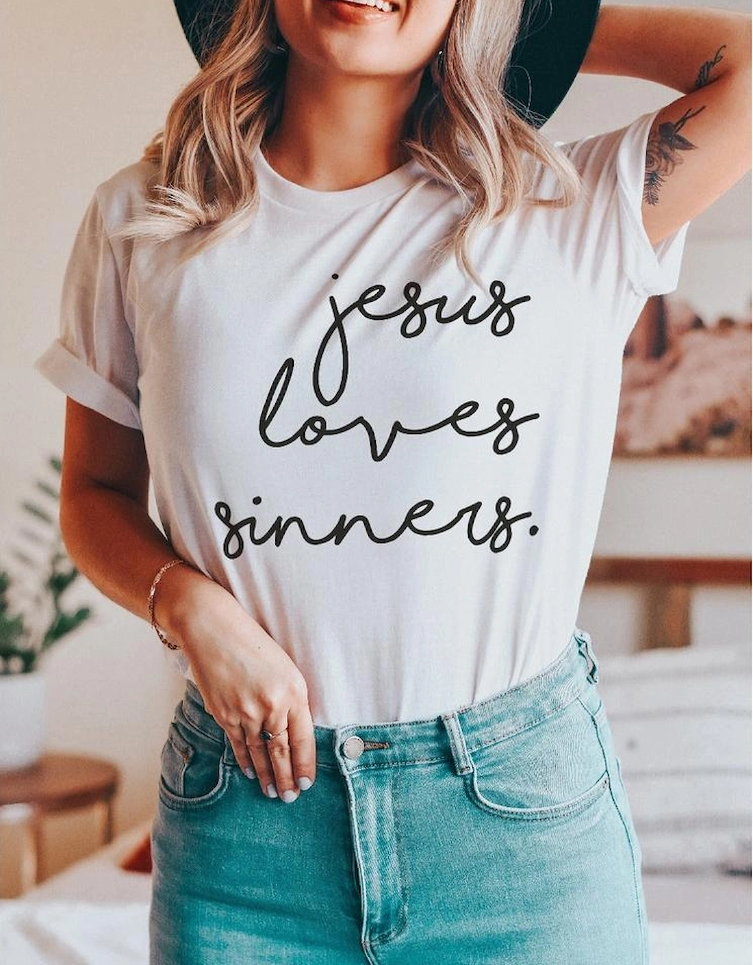White Jesus Loves Sinners Funny Belief T Shirt