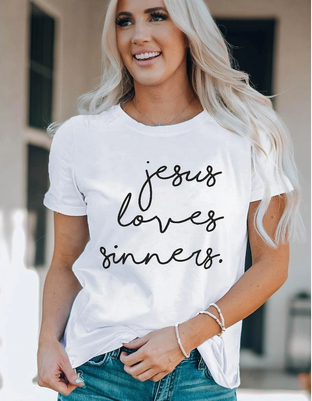 White Jesus Loves Sinners Funny Belief T Shirt