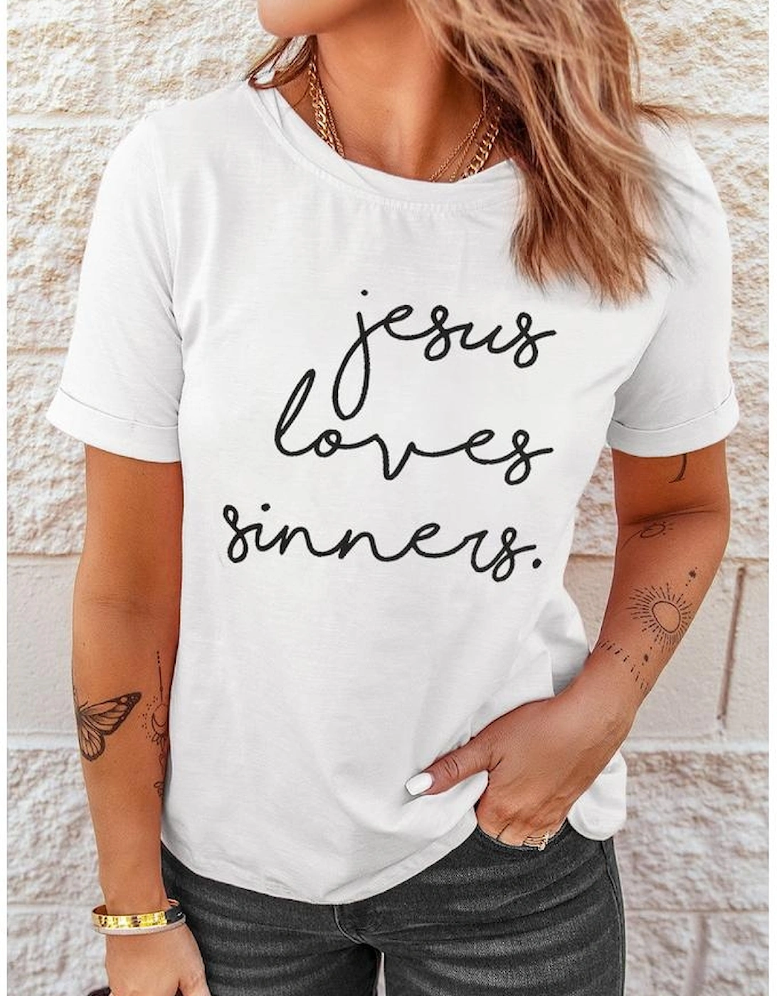 White Jesus Loves Sinners Funny Belief T Shirt