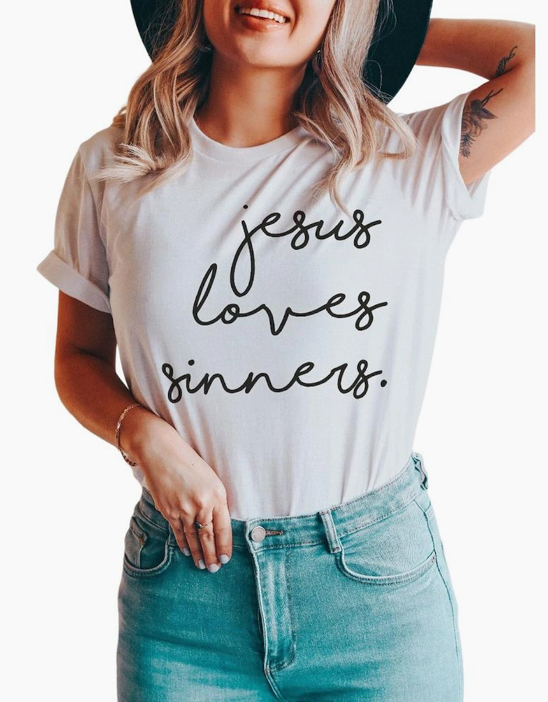 White Jesus Loves Sinners Funny Belief T Shirt