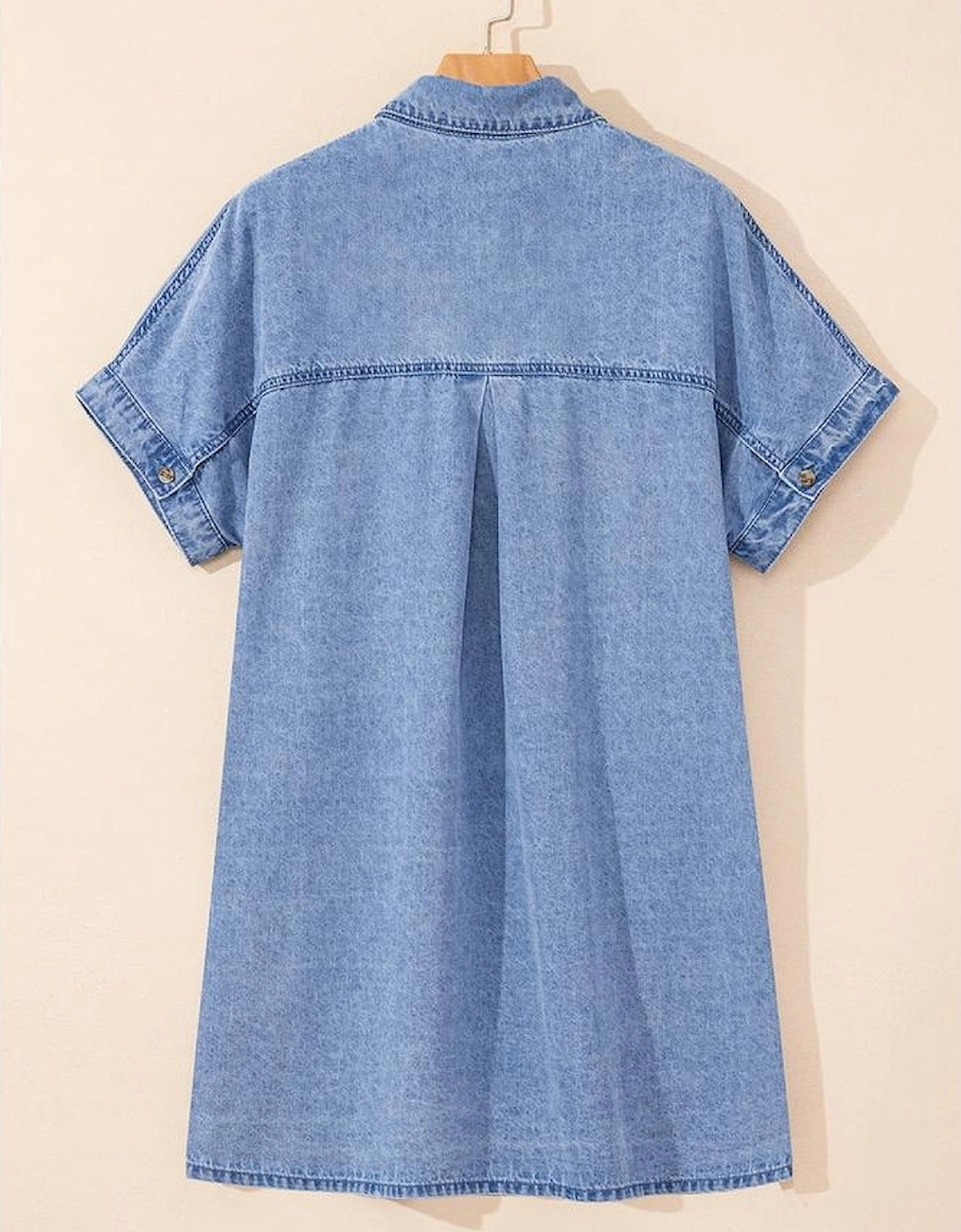 Dusk Blue Short Sleeve Pocketed Button up Denim Tunic Dress