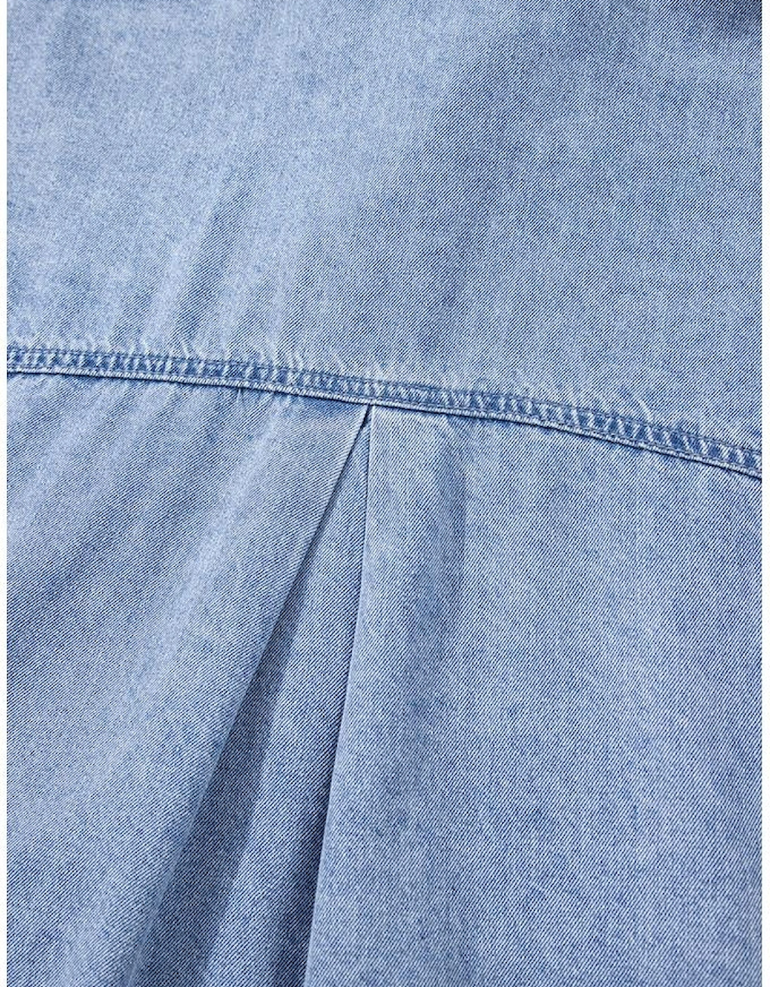 Dusk Blue Short Sleeve Pocketed Button up Denim Tunic Dress