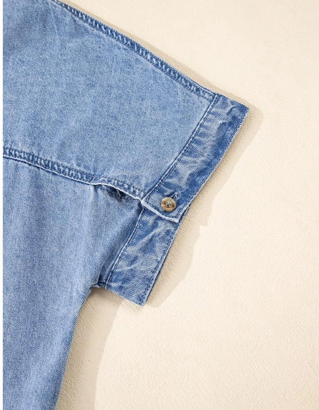 Dusk Blue Short Sleeve Pocketed Button up Denim Tunic Dress