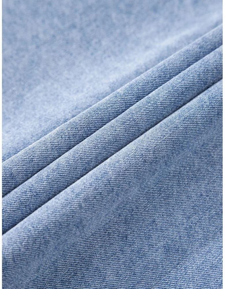 Dusk Blue Short Sleeve Pocketed Button up Denim Tunic Dress