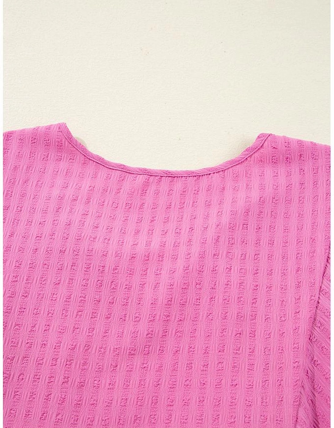 Sachet Pink Plus Size Textured Tie Split Neck Puff Sleeve Flowy Mini Dress