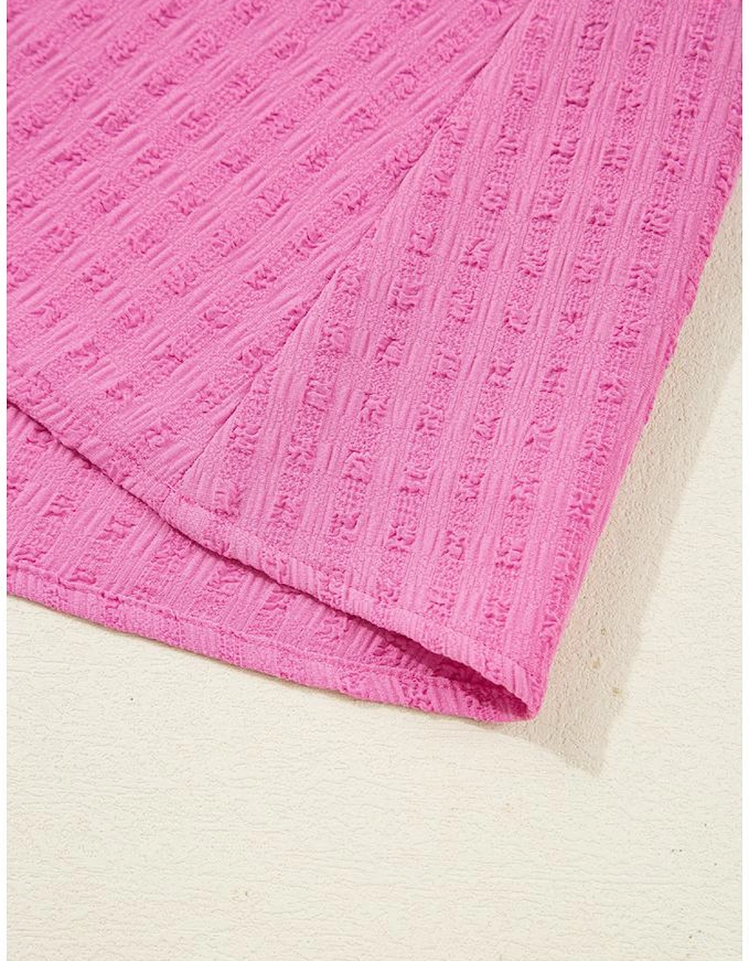 Sachet Pink Plus Size Textured Tie Split Neck Puff Sleeve Flowy Mini Dress