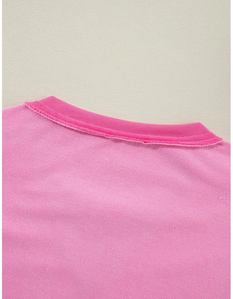 Bonbon Contrast Patchwork Pullover and Drawstring Joggers Set