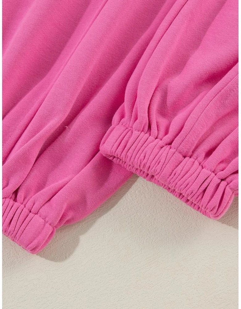 Bonbon Contrast Patchwork Pullover and Drawstring Joggers Set