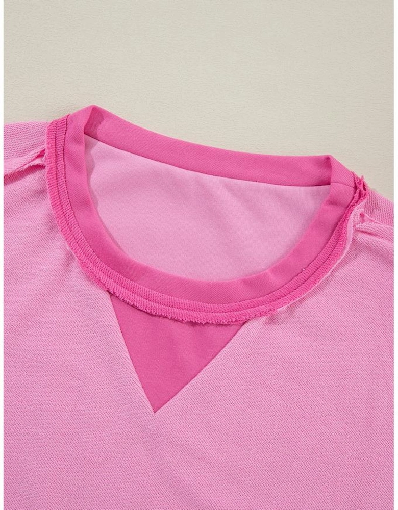 Bonbon Contrast Patchwork Pullover and Drawstring Joggers Set