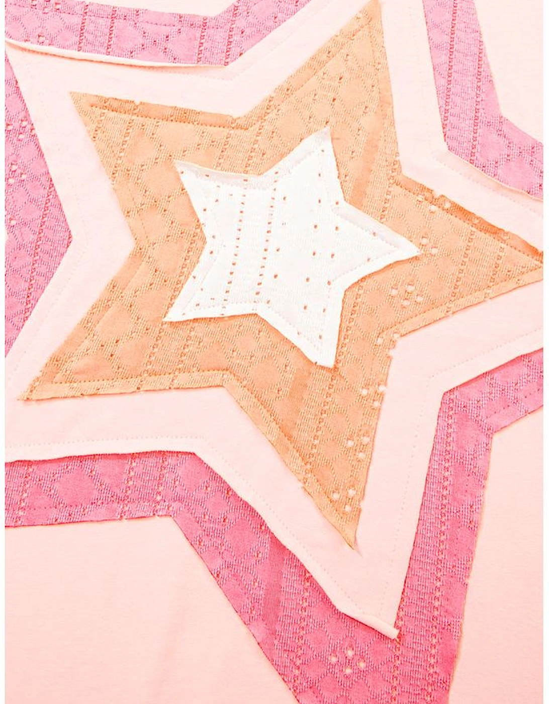 Light Pink Eyelet Lace Star Applique Plus Size T Shirt