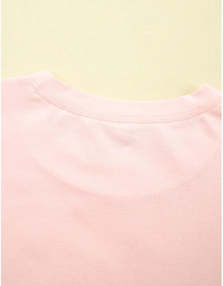 Light Pink Eyelet Lace Star Applique Plus Size T Shirt