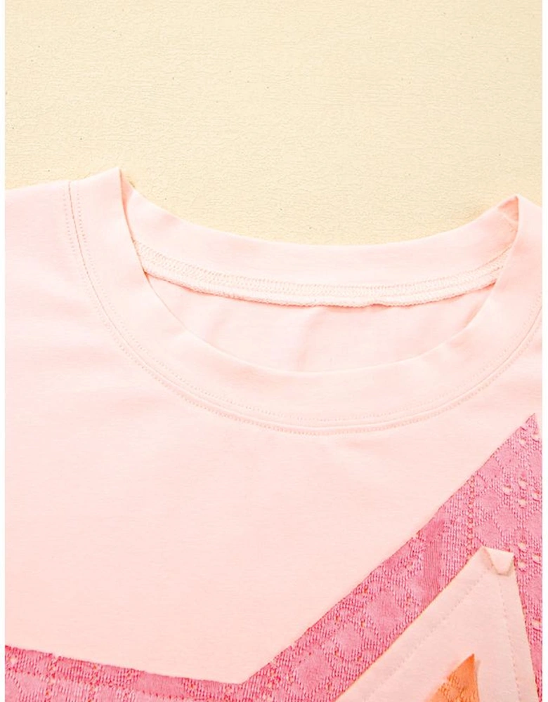 Light Pink Eyelet Lace Star Applique Plus Size T Shirt