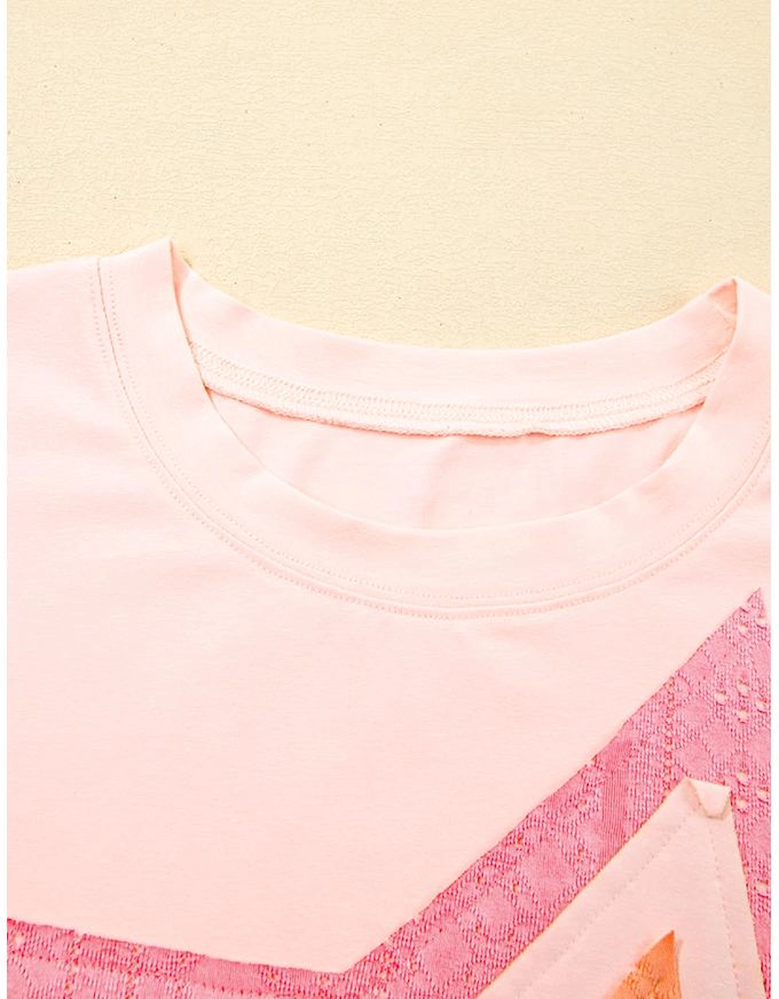 Light Pink Eyelet Lace Star Applique Plus Size T Shirt