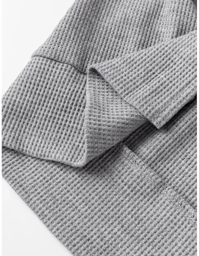 Gray Waffle Knit Fleece Lined High Low Oversized Hoodie