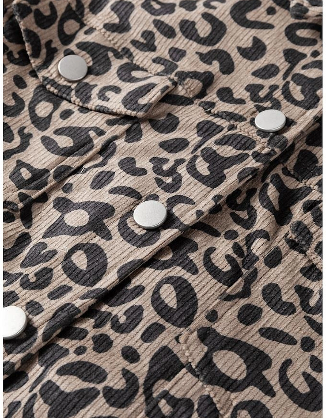 Dark Khaki Leopard Print Corduroy Irregular Hem Buttoned Jacket