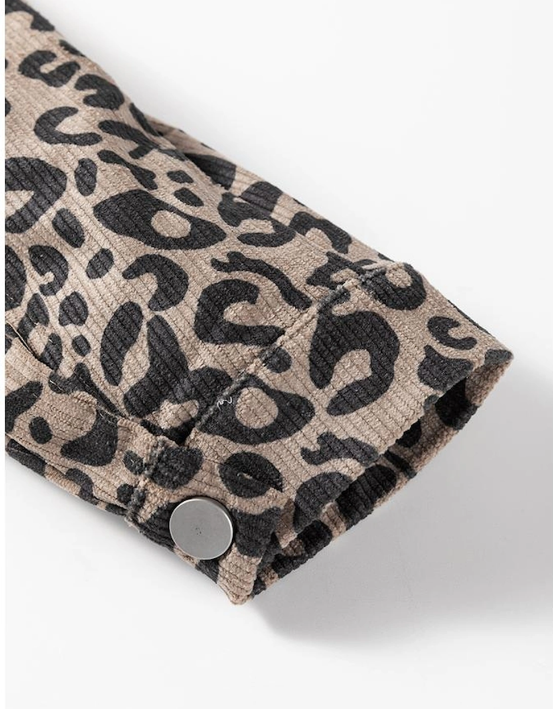 Dark Khaki Leopard Print Corduroy Irregular Hem Buttoned Jacket