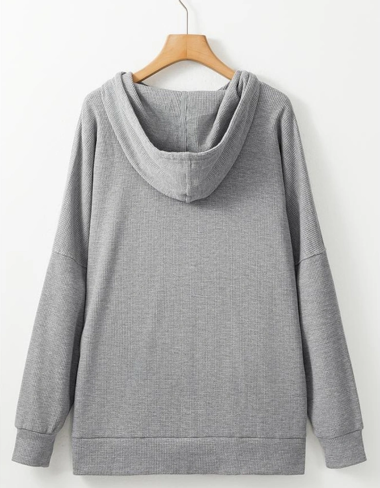 Gray Waffle Knit Fleece Lined High Low Oversized Hoodie