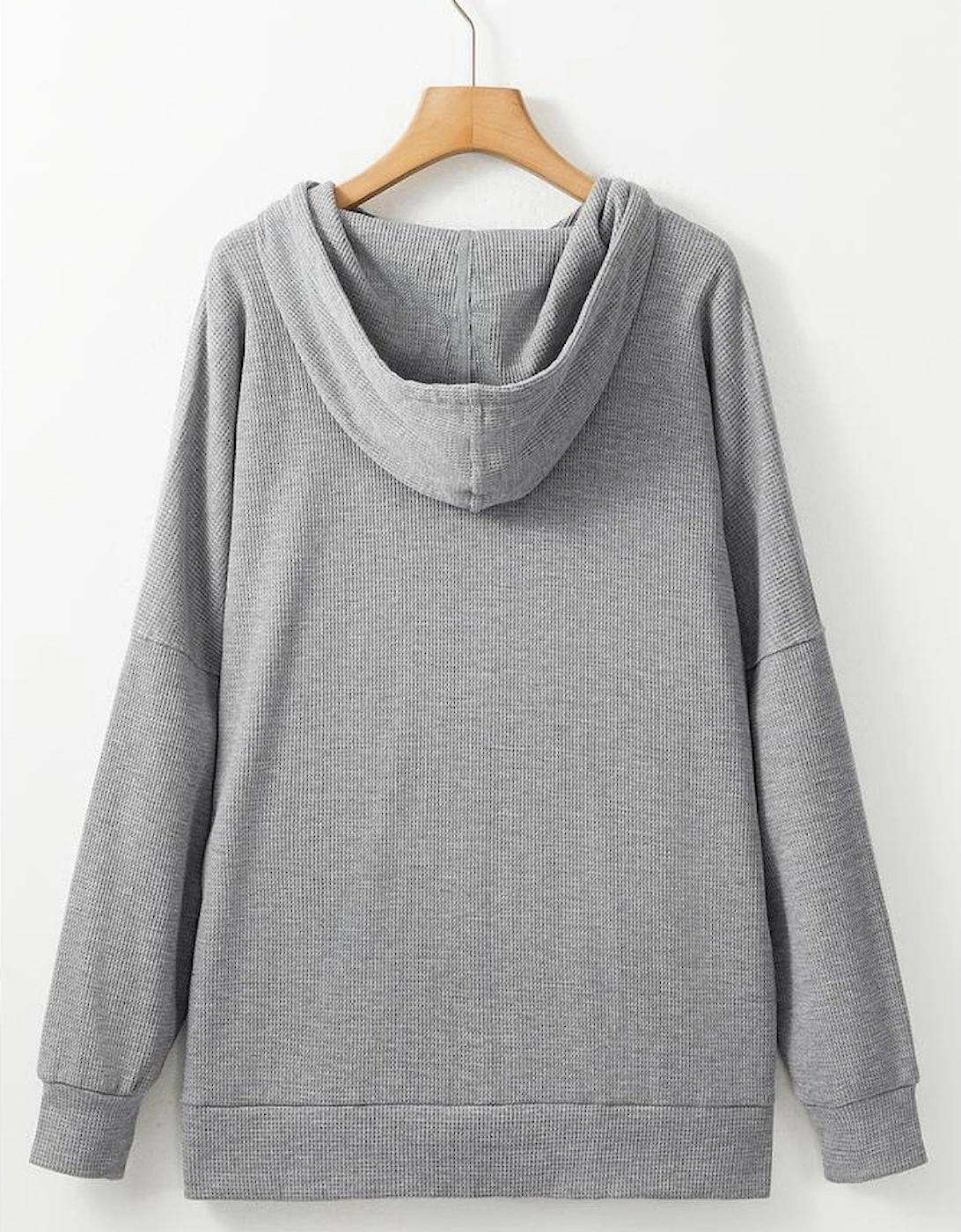 Gray Waffle Knit Fleece Lined High Low Oversized Hoodie