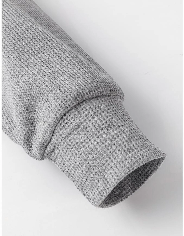 Gray Waffle Knit Fleece Lined High Low Oversized Hoodie