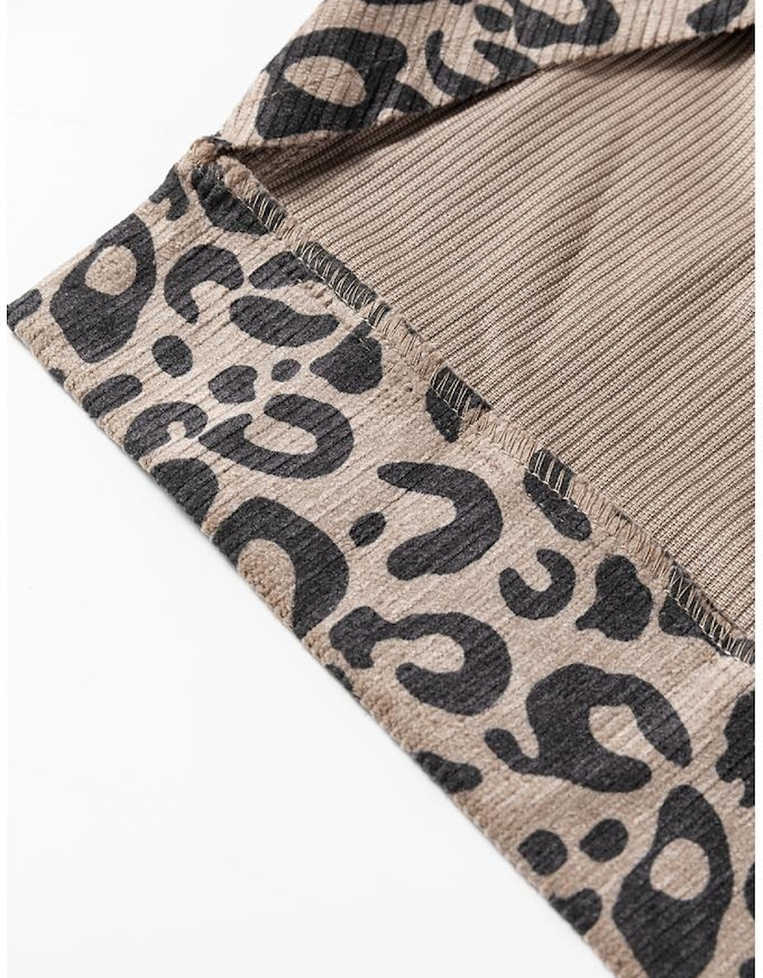 Dark Khaki Leopard Print Corduroy Irregular Hem Buttoned Jacket