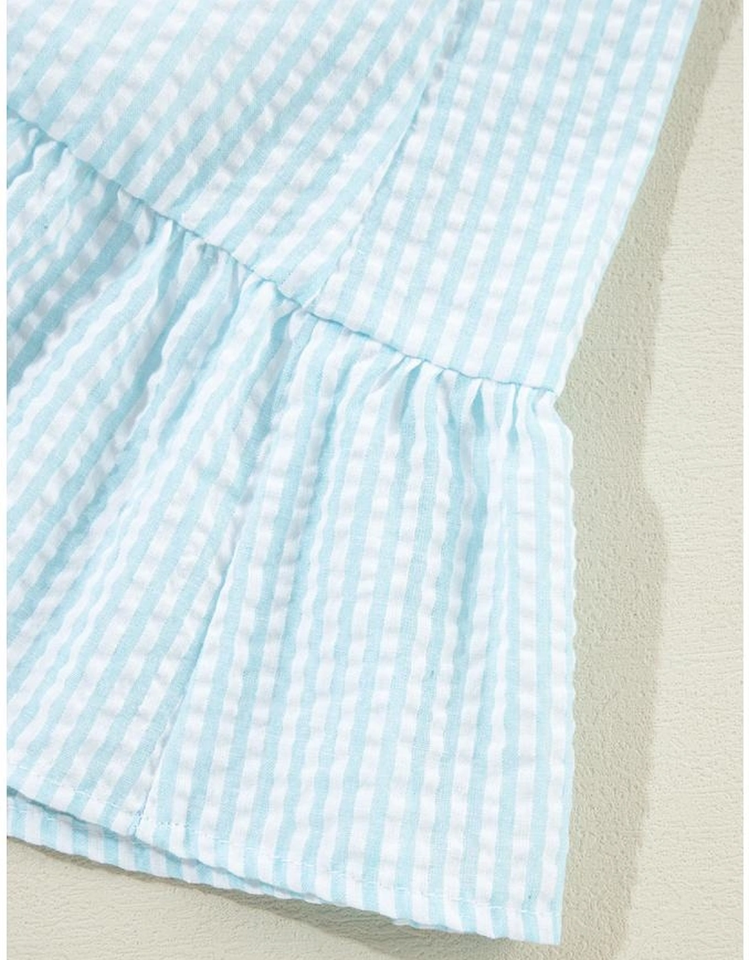 Myosotis Seersucker Ruffled Puff Sleeve Stand Neck Mini Dress, 12 of 11