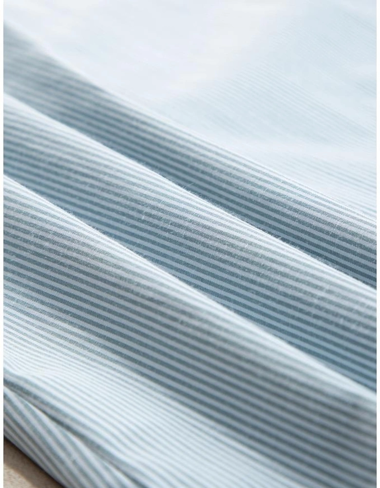 Sky Blue Stripe Frilled Trim Button Up Long Sleeve Shirt