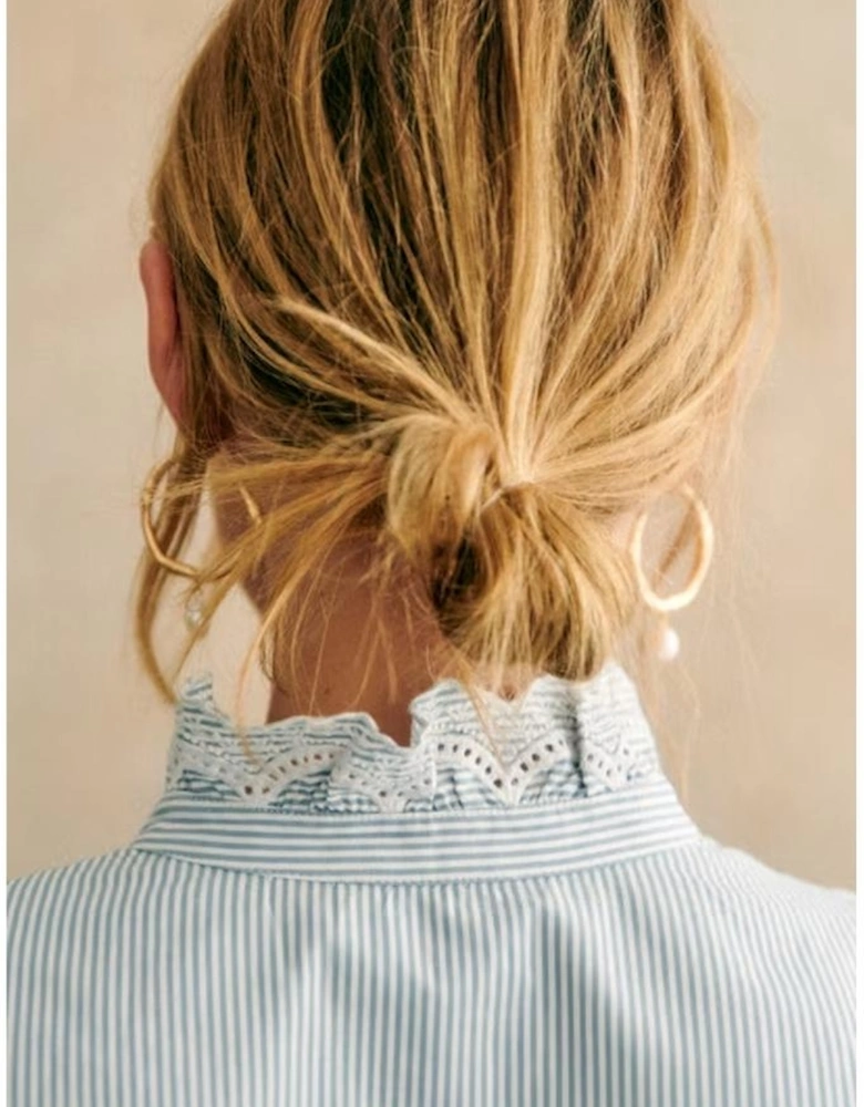 Sky Blue Stripe Frilled Trim Button Up Long Sleeve Shirt