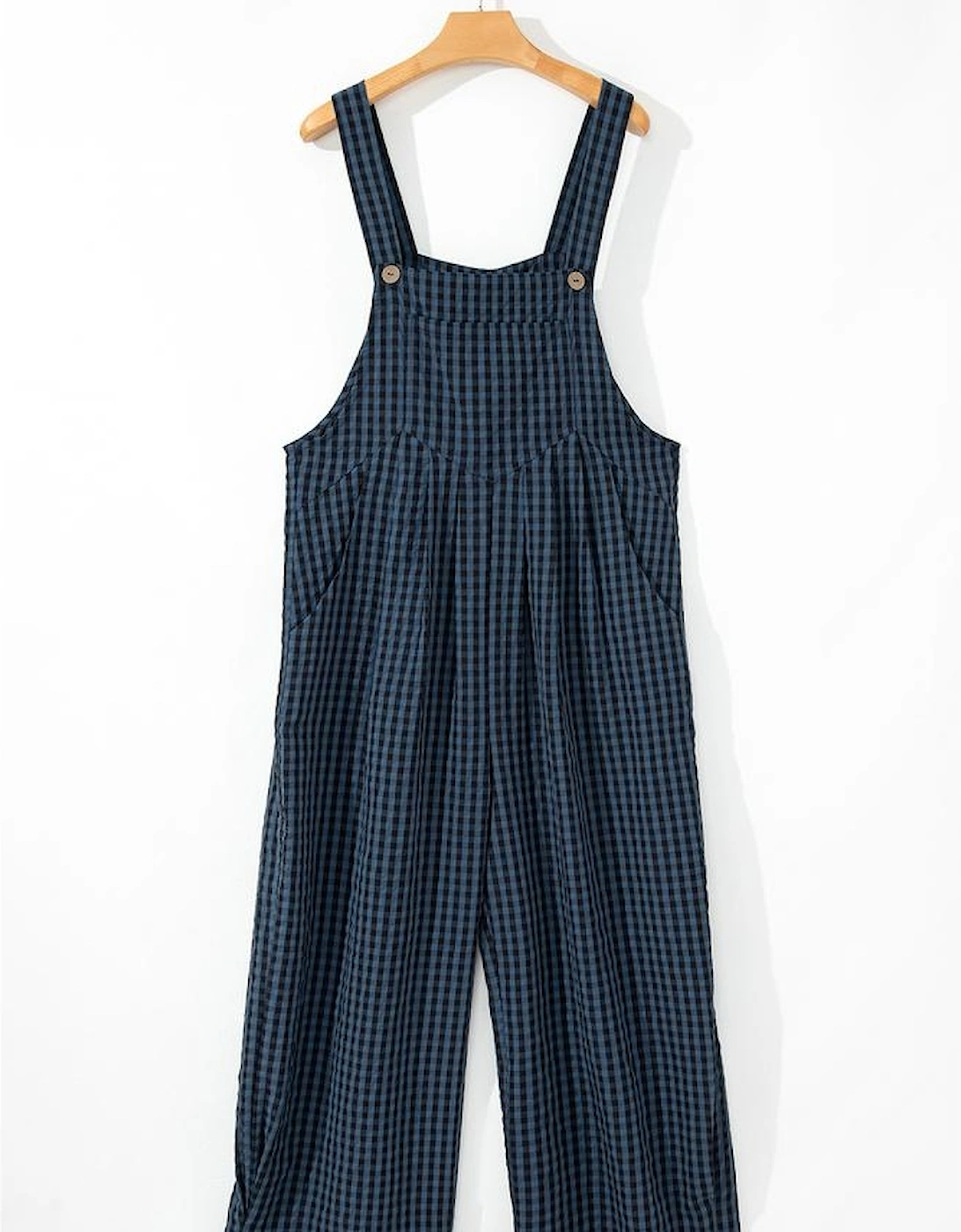 Sail Blue Plaid Print Buttoned Pocketed High Waist Overall