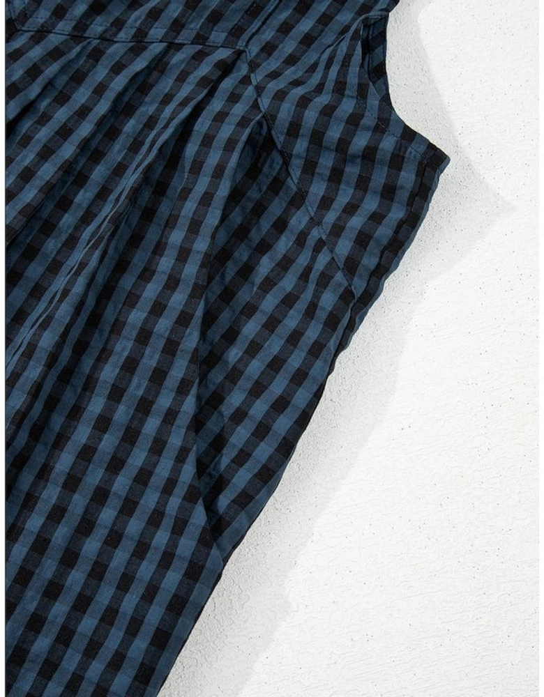 Sail Blue Plaid Print Buttoned Pocketed High Waist Overall