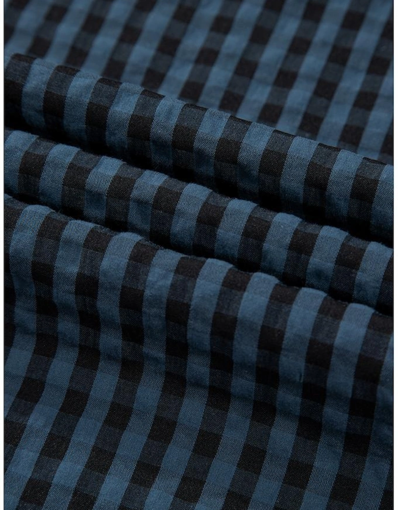 Sail Blue Plaid Print Buttoned Pocketed High Waist Overall